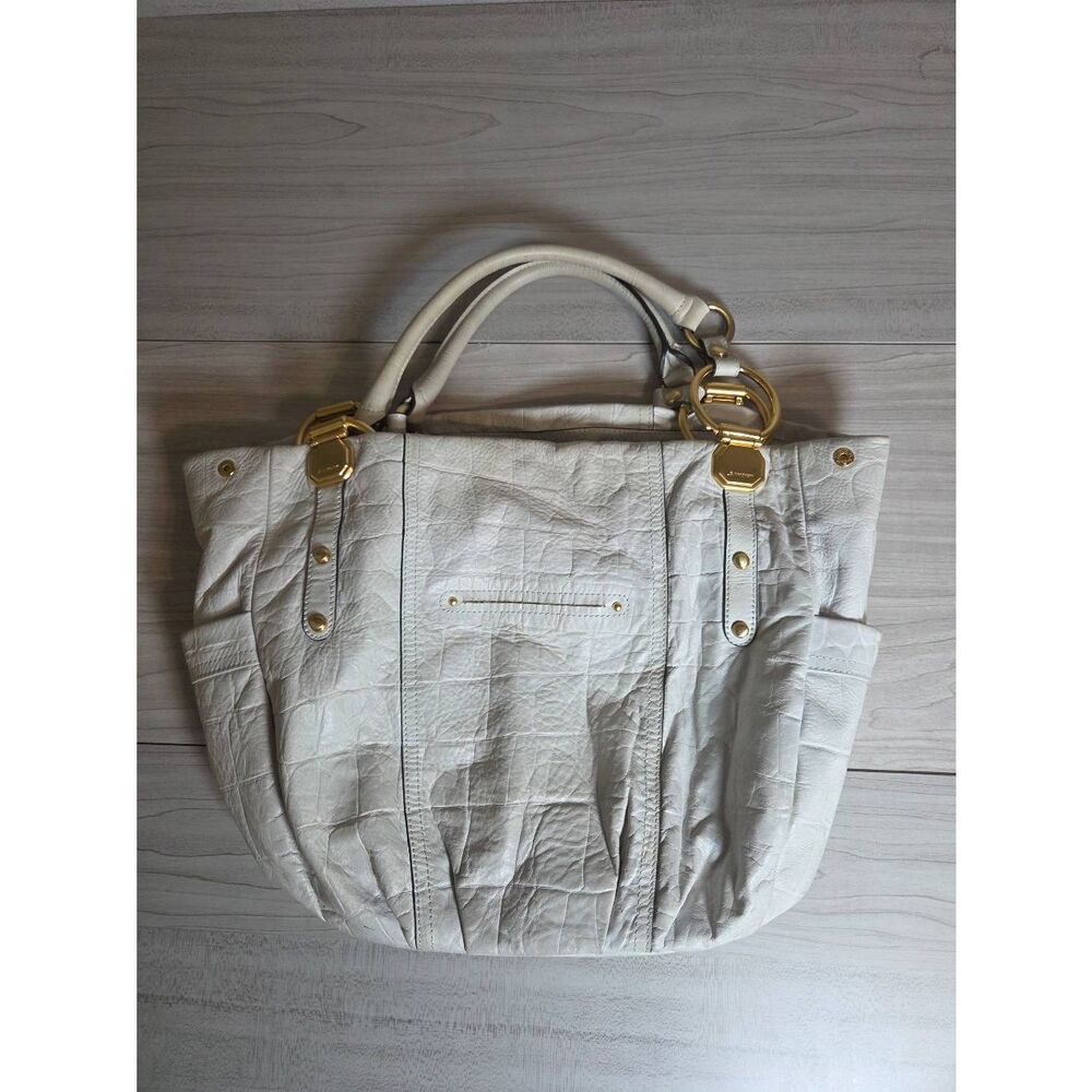 ​B. Makowsky White Croc-Embossed Leather Hobo Shoulder Bag